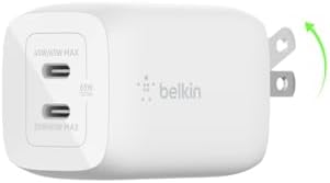Belkin 65 W Dual USB-C Fast Charger Block – Super Charging PD3.0 with Ga N Efficiency for i Phone 16, Samsung Galaxy S25, Mac Book & More – Dual Port Power Adapter for Rapid Device Charging – Sleek White Design for Modern Aesthetics – Ideal for Multitasking and On-the-Go Lifestyle