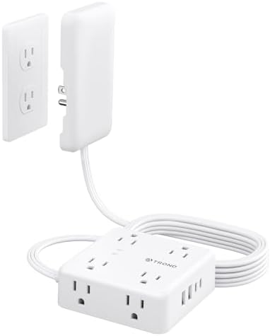 Maximize Your Living Space with TROND 6 FT Flat Extension Cord – 8 Outlet Power Strip with 4 USB Ports and 1700 Joules Surge Protection for Seamless Home Organization and Efficient Device Charging