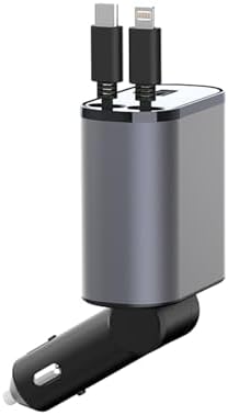 Kwak’s Retractable USB C Car Charger – Ultra-Fast Charging Adapter with Dual Apple Cables for i Phone 14, 13, 12, 11 | Tidy Retractable Design for Effortless On-the-Go Power Solutions | Compact & Portable Vehicle Charging Accessory