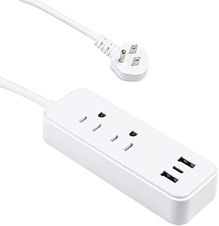 Elevate Your Charging Game with the Clear Power 2-Outlet Power Strip – 6 ft Flat Plug Power Station Featuring 3 USB Ports (1 USB-C) for Rapid Device Charging, Ideal for Home, Office & Travel, Durable & Compact Design, White, Model DC3 S-1102-DC