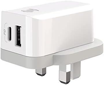 Scosche HPDCA32 UK Power Volt 32 W Fast Charging Adapter – Dual USB Type-C & Type-A Wall Charger with Power Delivery 3.0 for Rapid Device Charging – Universal Compatibility for Smartphones, Tablets, and More in Sleek White Design