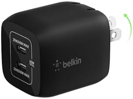 Belkin 45 W Dual Port Fast Charger Block – Ga N PD3.0 Technology with Included USB-C Cable – Optimal for i Phone 16, Samsung Galaxy S25, Mac Book, Google Pixel, Nintendo Switch 2 & More – Compact Design for Convenient Power Anywhere – Enhanced Charging Efficiency and Compatibility