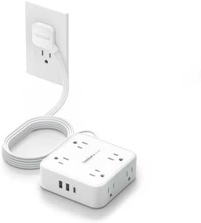 TESSAN Power Strip Tower Surge Protector: 8 AC Outlets & 3 USB Ports (1 USB-C) with 900 Joules Protection, 5 FT Flat Plug Extension Cord – Ultimate Desk Charging Station for Home Office and Dorm Room Efficiency