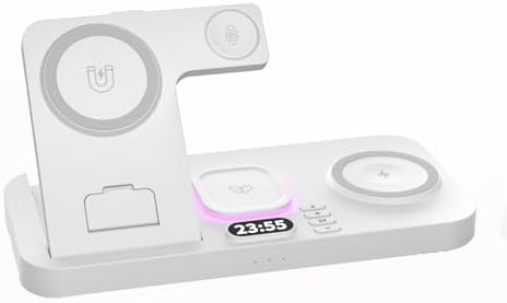 6-in-1 Foldable Wireless Charging Station for i Phone 16 & Apple Devices – Dual Phone Charger with Clock Display & 7-Color Ambient Light for Apple Watch and Air Pods – Enhanced Speed & Compatibility for Ultimate Convenience