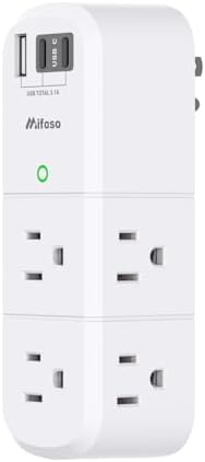 Mifaso 6-Outlet Surge Protector with 3 USB Fast Charging Ports – Rotating Plug Power Strip for Home, Travel, and Dorm Room Use – 1800 Joules of Protection with 3-Sided Swivel Design for Maximum Accessibility and Device Compatibility