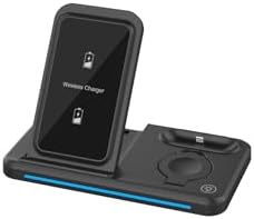 Foldable 3-in-1 Wireless Charging Station for i Phone 16/15/14/13/12/11, Apple Watch, and Air Pods – Fast Charging with Night Light – Versatile and Portable Charging Hub for Apple Devices (Black)