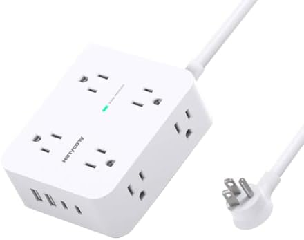 HANYCONY 15 Ft Extension Cord Power Strip with 8 AC Outlets & 4 USB Ports (2 USB-C) – 1080 J Surge Protector for Enhanced Safety, Wall Mountable Desk Charging Station for Home Office & College Dorm Essentials