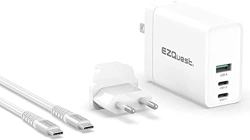 EZQuest 120 W Ga N USB-C Charger with 2 USB-C & 1 USB-A Ports – Travel-Ready Fast Charging Block with 2 Meter Cable – Compatible with Mac Book Pro, i Pad Pro & All Type-C Devices for Ultimate Power Efficiency