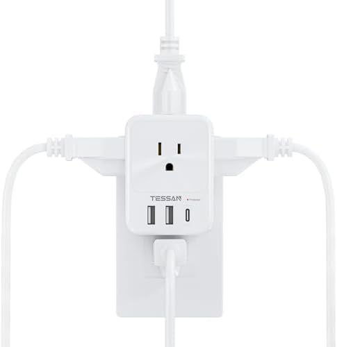 TESSAN Surge Protector Wall Outlet Extender with 3 AC Ports & 3 USB Charging Blocks (Including USB-C) – Multi Plug Wall Charger for Enhanced Device Connectivity in Home, Office, Dorm & School – Fast Charging & Compact Design for Ultimate Convenience
