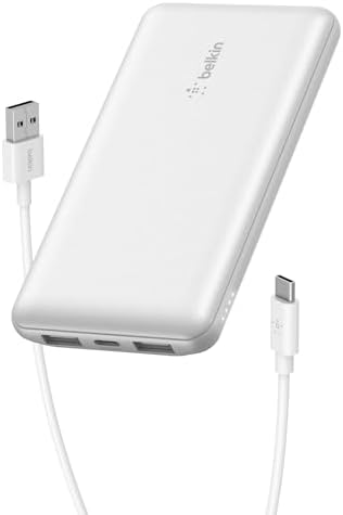 Belkin 10,000 m Ah Portable Charger – Fast Charging USB C Power Bank with Dual USB-A Ports for Multiple Devices, Includes Type-C to Type-A Cable, Compatible with i Phone 16, Samsung Galaxy S25, Nintendo Switch 2, i Pad & More – Lightweight Blue Design for Effortless Portability and Enhanced Power Delivery