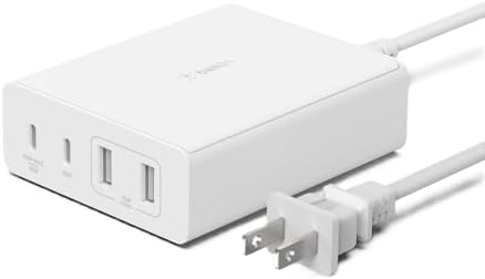 Belkin 4-Port 108 W Ga N Fast Charger Block – Ultimate Multi-Device Power Hub with USB-C PD & USB-A Ports for i Phone 16, Samsung Galaxy S25, Mac Book, Google Pixel, Nintendo Switch 2 – Compact, Lightweight, and Travel-Ready Charging Solution with Advanced Safety Features for Home and On-the-Go Convenience