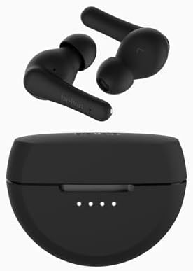 Belkin Sound Form Rhythm True Wireless Earbuds – Superior Sound Quality with 28-Hour Playtime, IPX5 Water-Resistant Design, and Integrated Microphone for Effortless Calls – Fast USB-C Charging for i Phone, i Pad, Galaxy, Pixel & More – Ideal for Active Lifestyles in Sleek White Finish