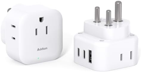 Essential Dual Pack Type D Travel Adapter: Ultimate US to India Plug Converter with 3 AC Outlets & 2 High-Speed USB-C Charging Ports for Effortless Device Connectivity in India, Bangladesh, Maldives, Pakistan, Nepal, and Sudan – Your Go-To Travel Companion for Reliable Power Solutions