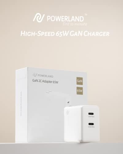 Powerland 65 W Ga N USB C Charger – Dual Port Fast Charging Adapter for Mac Book Pro/Air, i Pad Pro, Google Pixelbook, i Phone 13/14/15 & Surface Book 2 – Compact, Efficient, and Safe Power Solution with Thermal Management and Smart Power Sharing