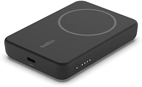 Belkin Wireless Power Bank 5000 m Ah with Mag Safe Compatibility – Portable Charger for i Phone 16 Series, i Phone 15, and Air Pods – 7.5 W Fast Charging with Built-in Kickstand for Hands-Free Use – Lightweight White Design for On-the-Go Charging Solutions