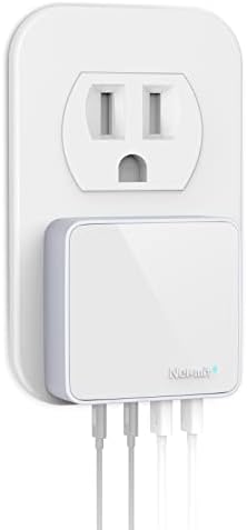 Nekmit 52 W 4-Port USB C Fast Wall Charger – Ultra-Slim Type-C Charging Station with Dual 20 W PD 3.0 Ports & 2 USB Ports for i Phone 14/14 Pro/Pro Max, i Pad Pro, Galaxy, and More – Efficient Multi-Device Charging Solution for Home & Travel