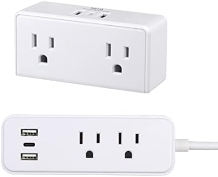 Elevate Your Charging Game with the Clear Power 2-Outlet Power Strip – 6 ft Flat Plug Power Station Featuring 3 USB Ports (1 USB-C) for Rapid Device Charging, Ideal for Home, Office & Travel, Durable & Compact Design, White, Model DC3 S-1102-DC