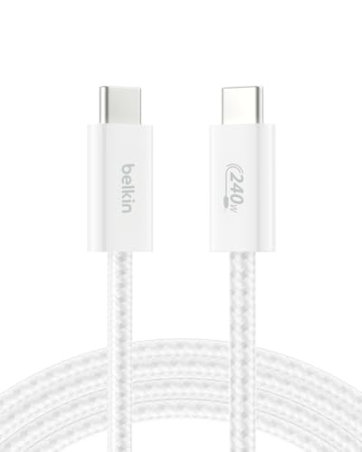 Belkin USB C to USB C Cable 2-Pack – 6.6 ft High-Speed Charging Solution for i Phone 16, Galaxy S25, Mac Book, and More – Durable Braided Design with 240 W Power Delivery for Ultimate Performance – Flexible and Stylish Charging Cords for Home, Office, and Travel