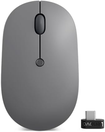 Lenovo Go Multi-Device Wireless Mouse – Versatile Dual Connectivity Bluetooth Optical Mouse with USB-C Rechargeable Battery, Adjustable DPI, Qi Charging, and Ambidextrous Design in Sleek Grey – Perfect for Multitaskers and Professionals