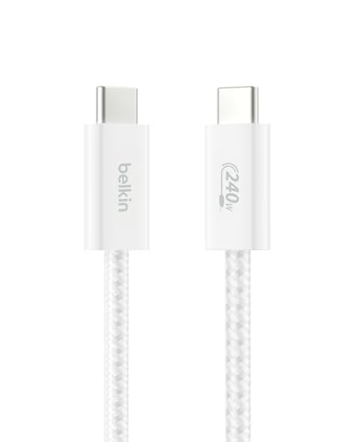 Elevate Your Charging Experience with the Belkin 6.6 ft USB C to USB C Cable – Powerful 240 W Fast Charging for i Phone 16, Galaxy S25, Pixel 9, Mac Book & More – Durable, Flexible Braided Design in Sleek White for Ultimate Compatibility and Convenience