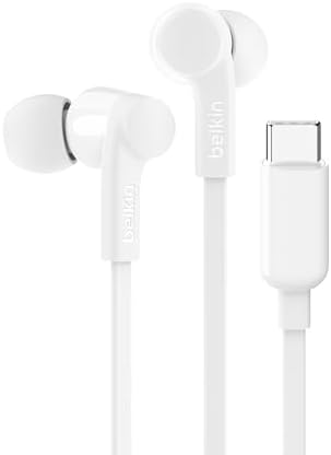 Belkin Sound Form USB-C Wired Earbuds – High-Fidelity In-Ear Headphones with Microphone for i Phone 15/16, i Pad Mini, Galaxy S25, and Google Pixel 9 – Water-Resistant Design and Ergonomic Comfort for Music Enthusiasts and Professionals – Durable Tangle-Free Cable for Everyday Durability and Convenience