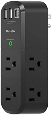 Mifaso 6-Outlet Surge Protector with 3 USB Fast Charging Ports – Rotating Plug Power Strip for Home, Travel, and Dorm Room Use – 1800 Joules of Protection with 3-Sided Swivel Design for Maximum Accessibility and Device Compatibility