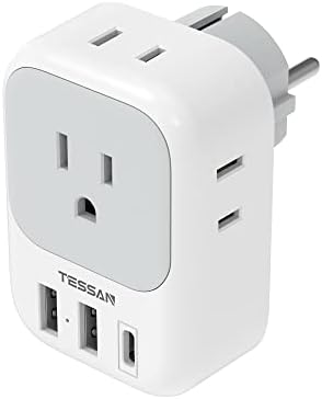 Ultimate European Travel Power Adapter: 4 AC Outlets & 3 Fast Charge USB Ports (1 USB-C PD 20 W) – Compact, Foldable Design for Effortless Connectivity in Spain, France, Germany, Italy, Portugal & Iceland – Versatile Compatibility for All Your Devices