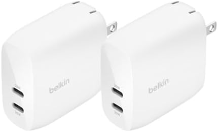 Belkin 65 W Dual USB-C Fast Charger Block – Super Charging PD3.0 with Ga N Efficiency for i Phone 16, Samsung Galaxy S25, Mac Book & More – Dual Port Power Adapter for Rapid Device Charging – Sleek White Design for Modern Aesthetics – Ideal for Multitasking and On-the-Go Lifestyle