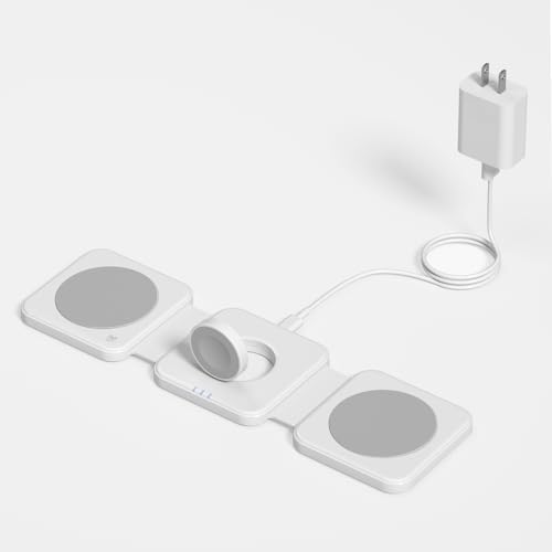 Magnetic 3-in-1 Charging Station for Apple Devices – Joy Geek Wireless Charger Pad with Foldable Travel Stand for i Phone 15/14/13/12, Apple Watch Series 9-2 & Air Pods Pro – Fast, Efficient, and Portable Power Solutions for Tech Enthusiasts