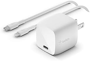 Belkin 30 W USB-C Fast Charger Block with USB-C to C Cable – Ultra-Fast Power Delivery 3.0 for i Phone 16, Samsung Galaxy S25, Google Pixel, Nintendo Switch 2 & More – Sleek White Design for Optimal Travel Convenience – PPS & USB-IF Certified for Reliable Charging Performance – Enhance Your Device’s Lifespan with Smart Power Regulation