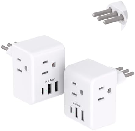Ultimate European Travel Plug Adapter Set – Dual Pack Universal Power Converter with 3 AC Outlets and 3 USB Charging Ports (including USB-C) for Efficient Power Solutions in Italy, Spain, France, Germany, and Iceland – Essential Accessory for Global Travelers Seeking Versatile Compatibility and Rapid Charging Efficiency