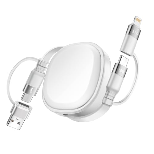 Ultimate 5-in-1 Retractable Fast Charging Cable – 65 W Multi-Device USB Type C Charger for i Phone 16/15/14/13 Pro Max, i Pad, Samsung, PS5 & More – 3.86 ft Portable Solution for Effortless Power on the Go – Enhanced Compatibility & Speed