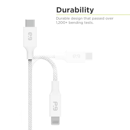 PureGear Braided USB-C to USB-C Cable (10ft) Power Delivery Charger Cord for iPhone 16,16Plus,16ProMax, 15, MacBook, iPad Pro 2020, Galaxy S24/S23/S22/S21 Ultra, Pixel9/8/7/6/5, & USB-C Devices(White) – Enhanced Compatibility and Speed