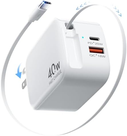 Revolutionary 35 W PD Fast Charging Retractable Wall Charger with Built-in Type-C Cable & USB Port – Ultra-Compact, Foldable Design Ideal for i Phone 16/15, Galaxy S25, and Pixel Devices – Unmatched Portability and Device Safety for Dynamic Lifestyles