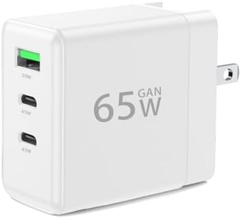 Rapid Charge 65 W USB C Wall Charger – Compact 3-Port Power Station for Mac Book Pro/Air, i Pad Pro, Galaxy S23, and More – Foldable Design for Ultimate Portability and Enhanced Device Compatibility (White)