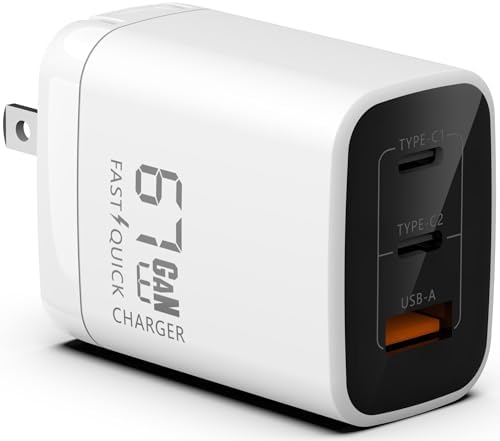 67 W Ga N Dual USB-C & USB-A Charger – Ultra-Compact Power Adapter for Fast Multi-Device Charging – Ideal Travel Companion for Laptops, Smartphones, and Tablets – Sleek White Design for Maximum Compatibility and Efficiency