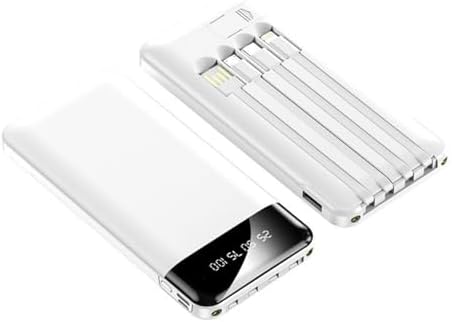 LUITON Ultra-Slim 10000 m Ah Portable Charger with Built-In USB-C Cable – Fast Charging Power Bank for Seamless Device Connectivity (White) – Perfect for Travel and Daily Use