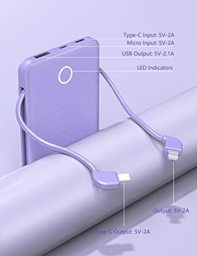 Ultra Slim 6000 m Ah Power Bank with Built-In USB C Cords – Card-Sized Portable Charger for Effortless On-the-Go Charging, Triple Output for i Phone, Samsung, Google Devices – Stylish and Compact Battery Pack for Enhanced Efficiency and Versatility