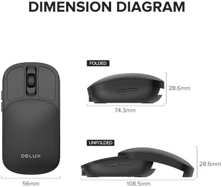 De LUX 2-in-1 Wireless Bluetooth Travel Mouse – Ultra-Quiet Clicks, Dual Connectivity (2.4 GHz & BT5.2), Up to 4000 DPI Sensitivity, Slim & Foldable Design, Rechargeable Battery for Seamless Use on Windows, mac OS, and Android Devices – Perfect for Professionals on the Go