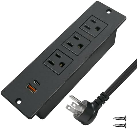 Enhance Your Charging Setup with the USB C Conference Recessed Power Strip – 20 W Fast Charging Solution with 3 AC Outlets & 2 USB Ports (PD 20 W & QC 18 W) – Space-Saving Mountable Design & 10 ft Extension Cord for Convenient Access in Furniture Integration – Perfect for Home Offices, Nightstands & More
