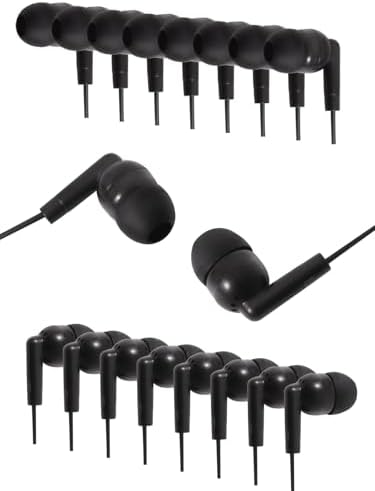 Bulk 100 Pack Classroom-Ready Wired Earbuds for Enhanced Student Learning – Individually Packaged In-Ear Headphones for Group Activities and Individual Study (Black)