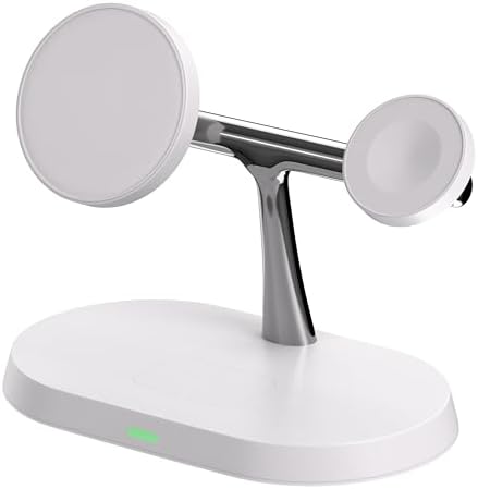 Nord Tech 3-in-1 Magnetic Wireless Charger – Streamlined Fast Charging Dock for i Phone, Air Pods & Apple Watch, 15 W Power Delivery, Minimalist White Design, Ideal Desk & Nightstand Accessory, Effortless Device Alignment, Standby Mode for Notifications, Enhanced Compatibility & Aesthetics