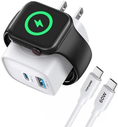 Rapid 20 W PD USB C Wall Charger – 3-in-1 Power Hub for Apple Watch Series Ultra/9/8/7/6 & i Phone 16/16 Pro/15 Series – Sleek, Portable Design for Tech Savvy Professionals – Ultimate Fast Charging Solution with Built-in Safety Features for On-the-Go Convenience