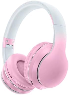 Premium Pink Over-Ear Bluetooth 5.3 Headphones – Versatile Wireless Audio Solution for Kids and Adults with 10-Hour Battery, Adjustable Fit, and Built-In Microphone for Effortless Connectivity and Comfort during School, Travel, or Home Use