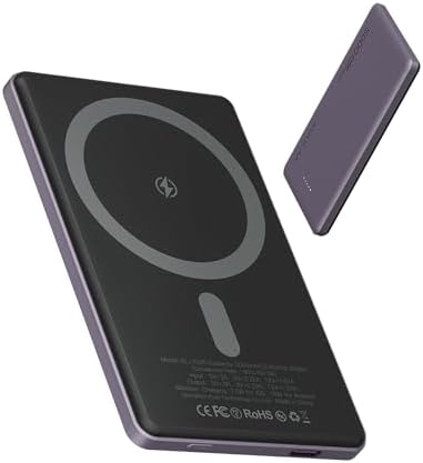 Ultra-Slim Kuulaa Mag Safe Battery Pack – 5,000 m Ah Power Bank for i Phone 15/14/13/12 Series – Magnetic Wireless Charger with PD 20 W Two-Way USB-C Fast Charging – Lightweight Grey Portable Power Solution for On-the-Go Charging