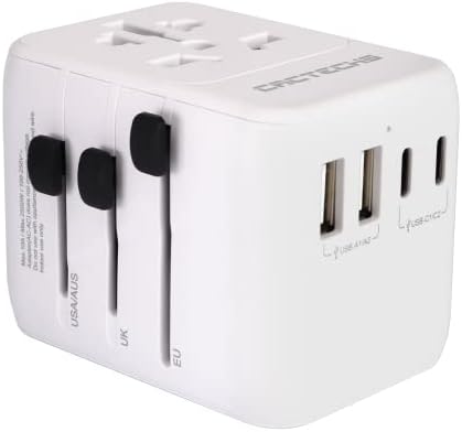 Universal Travel Adapter with 35 W PD Fast Charging, Dual USB Type-C Ports, and Integrated Surge Protection – Your Essential Companion for Global Adventures in USA, AU, EU, UK and Beyond