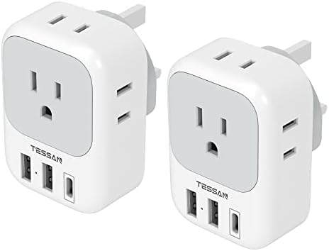 TESSAN Dual Pack European Travel Adapter with 4 AC Outlets and 3 High-Speed USB Ports – Ultimate International Power Converter for Seamless Device Charging in Italy, Spain, France, Portugal, Germany, and Iceland – Essential Travel Accessory for Modern Explorers