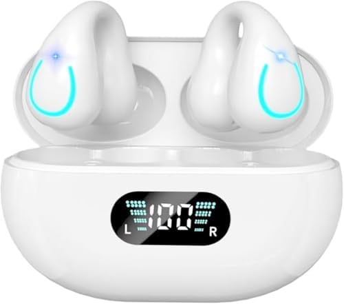 Open Ear Bone Conduction Headphones – NUPLEA Wireless Bluetooth 5.3 Sports Earbuds with 60-Hour Battery Life, IPX7 Waterproof, Lightweight Clip-On Design for Enhanced Safety and Comfort During Running, Walking, and Workouts
