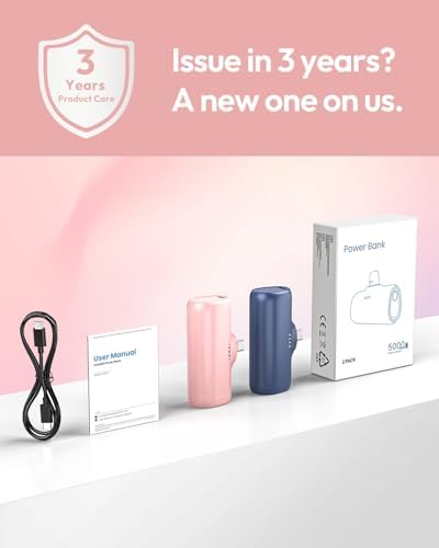 ADDTOP 5000 m Ah Ultra-Compact Power Bank – Dual USB-C Output Mini Charger with 15 W Fast Charging for i Phone 16/15, Galaxy & Android Devices – Essential Travel Charger for Uninterrupted Connectivity