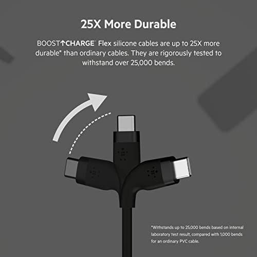 Belkin Boost Charge Flex Silicone USB-A to USB-C Charging Cable (2 M/6.6 ft) – Fast Data Transfer & Durable Design for i Phone 16, Galaxy S25, Pixel 9 & More with Convenient Cable Clip – Tangle-Resistant Flexibility for Ultimate Compatibility and Performance